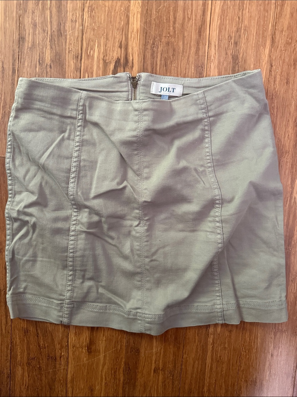 Jolt Olive Green Panel-Seamed Mini Skirt